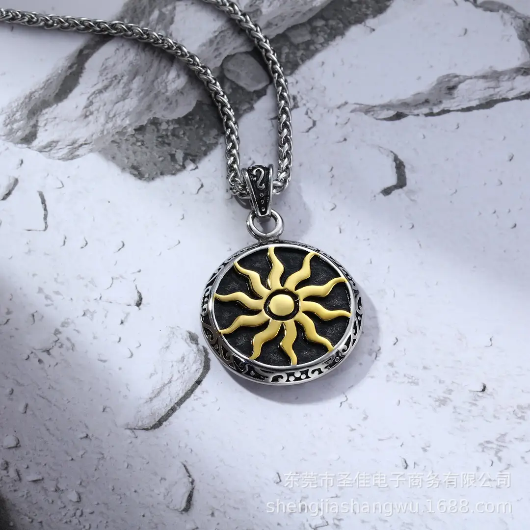 Vintage Sun God Pendant Necklace Silver Gold Punk Style