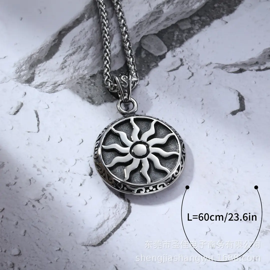 Vintage Sun God Pendant Necklace Silver Gold Punk Style