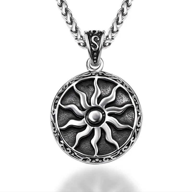Vintage Sun God Pendant Necklace Silver Gold Punk Style