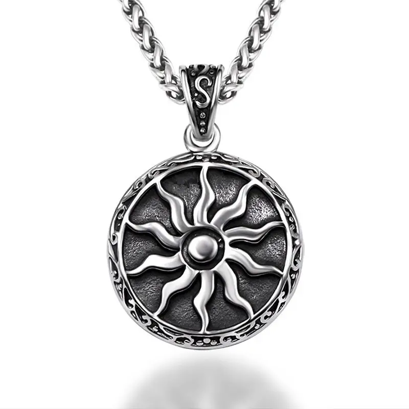 Vintage Sun God Pendant Necklace Silver Gold Punk Style