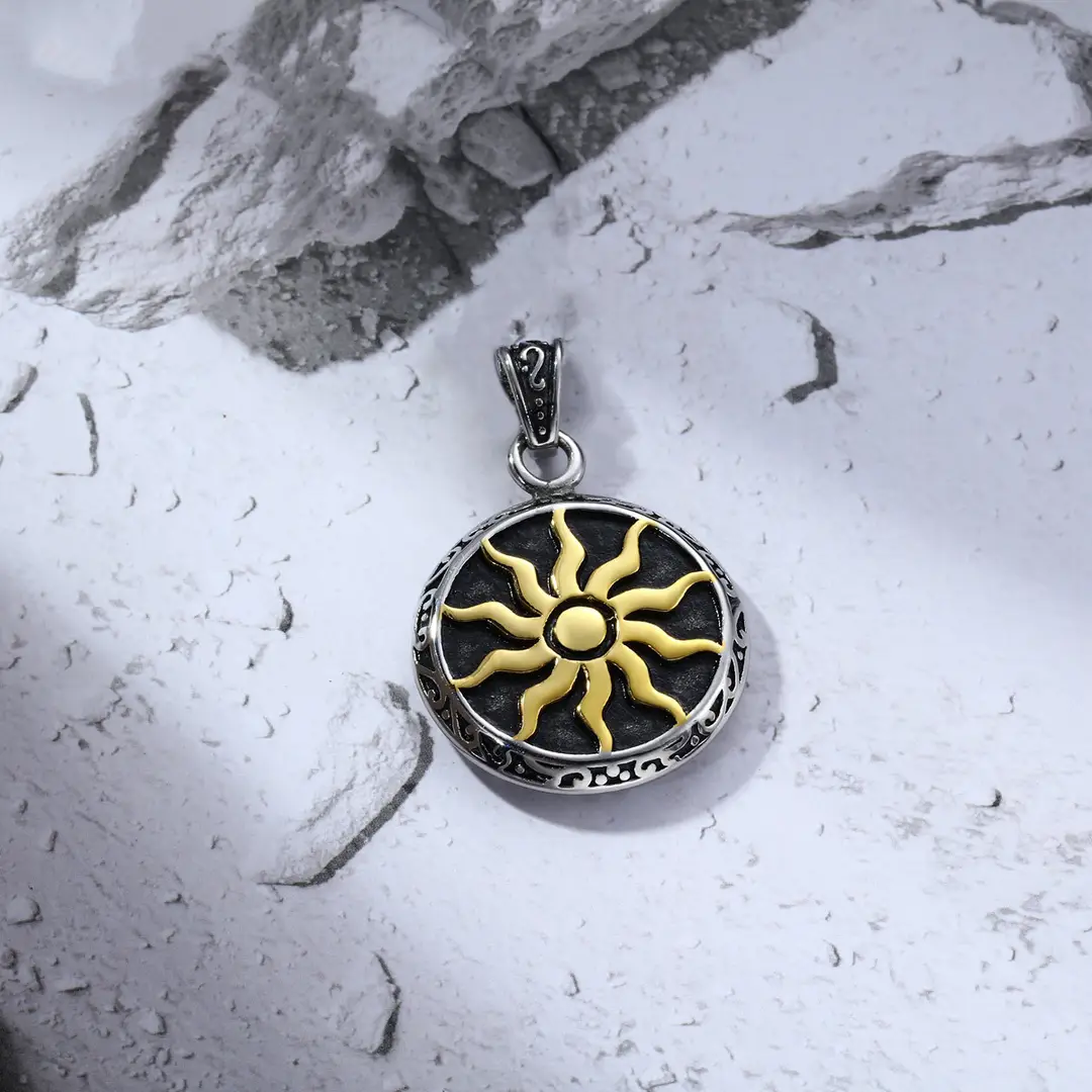 Vintage Sun God Pendant Necklace Silver Gold Punk Style