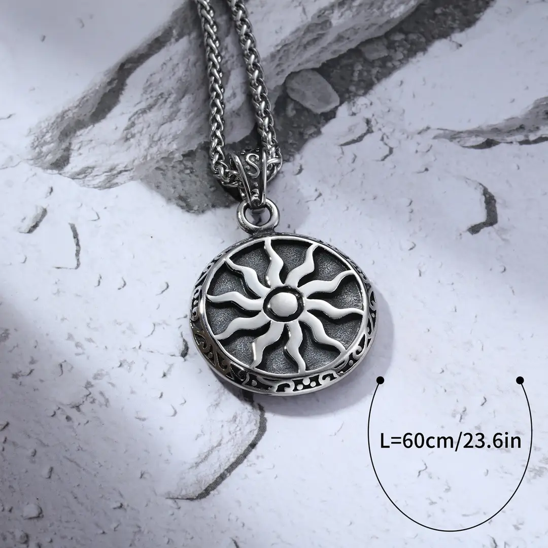 Vintage Sun God Pendant Necklace Silver Gold Punk Style