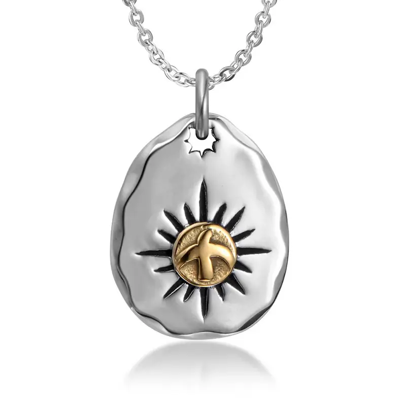 Silver Sunburst Cross Pendant Necklace for Women