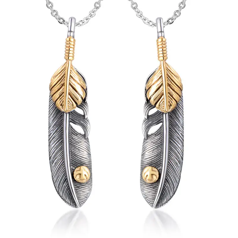 Couple Feather Necklace Gold Silver Pendant