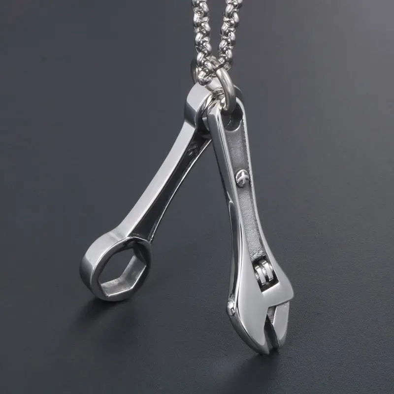 Wrench Pendant Necklace for Men Women Stainless Steel Hip Hop Style