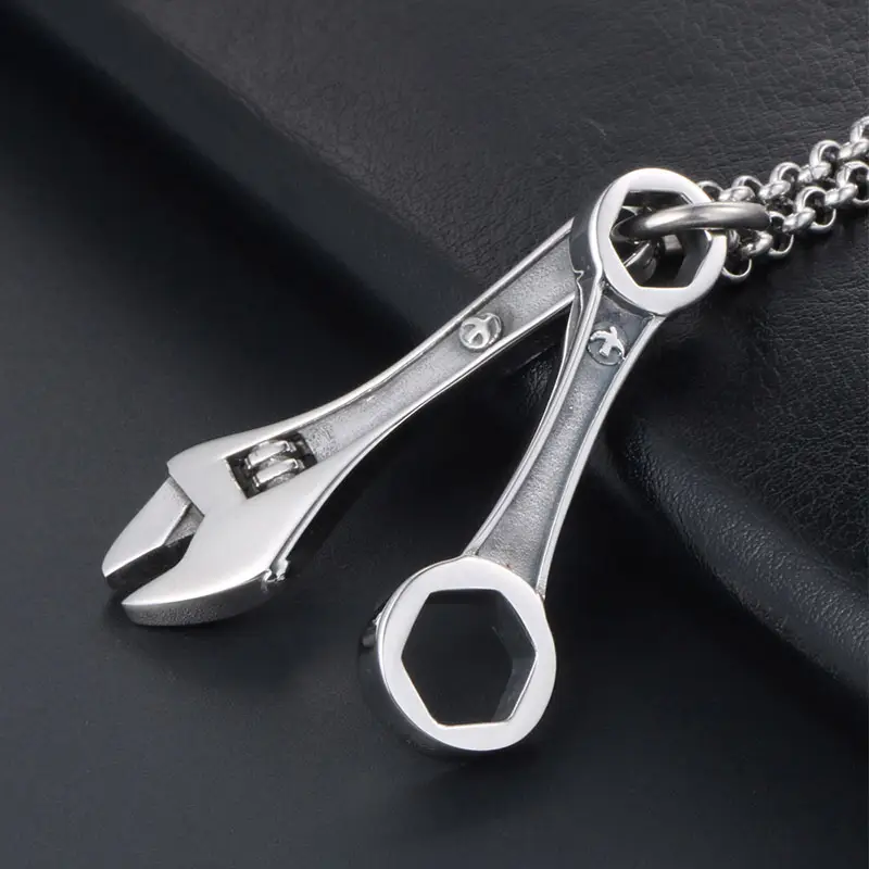 Wrench Pendant Necklace for Men Women Stainless Steel Hip Hop Style