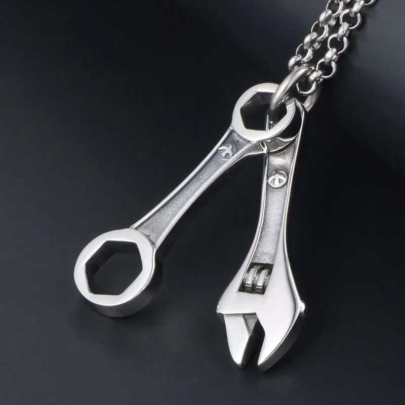Wrench Pendant Necklace for Men Women Stainless Steel Hip Hop Style