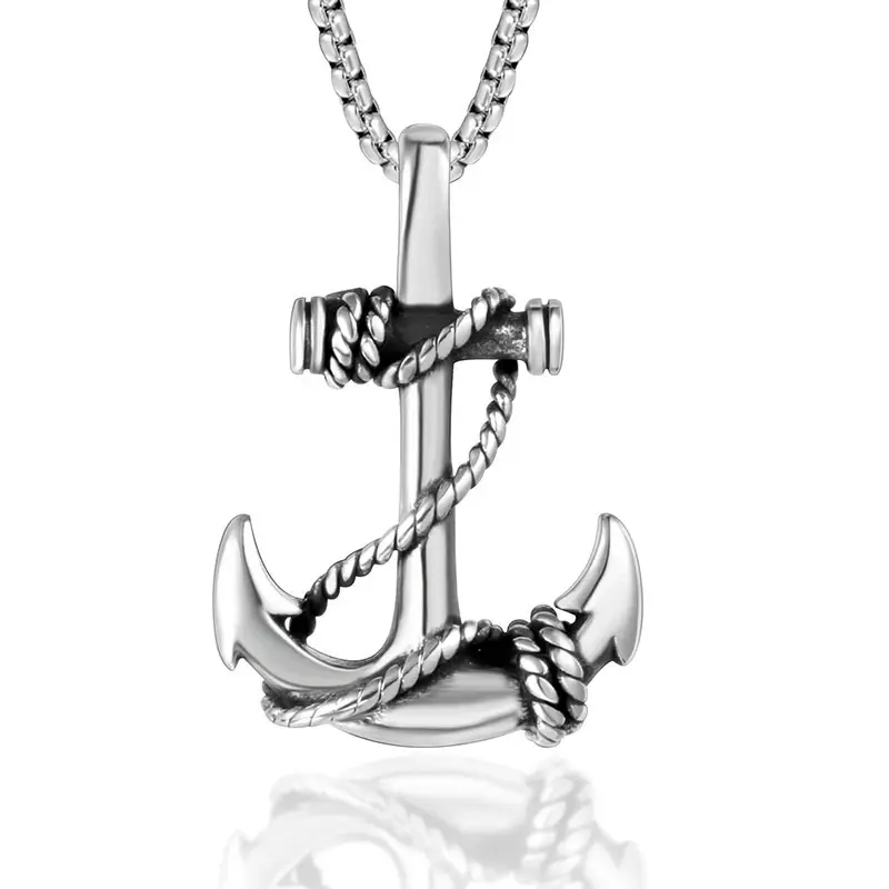 Men Stainless Steel Anchor Necklace with Rope Detail