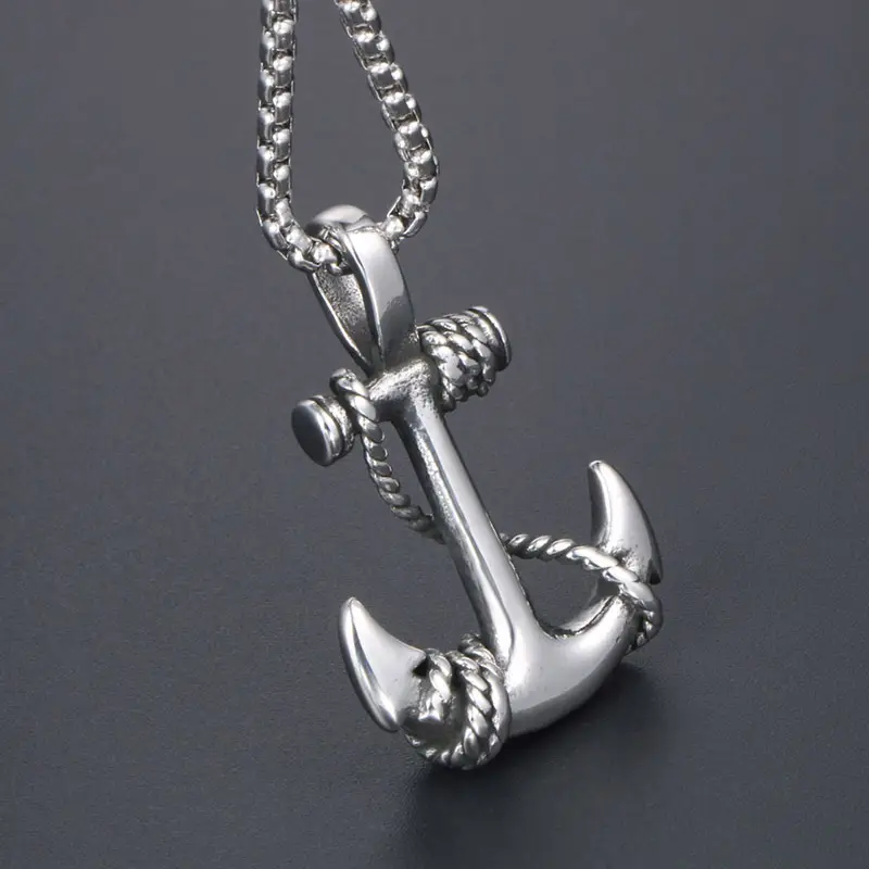 Men Stainless Steel Anchor Necklace with Rope Detail