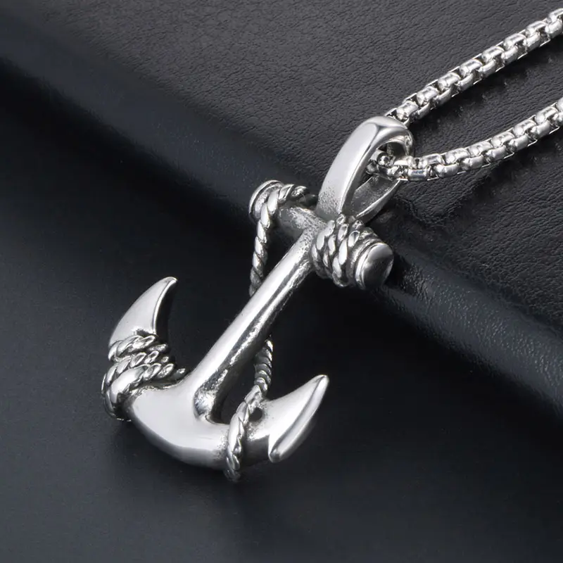 Men Stainless Steel Anchor Necklace with Rope Detail