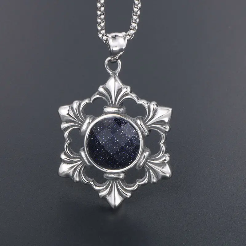 Blue Stone Star Pendant Necklace for Men Women