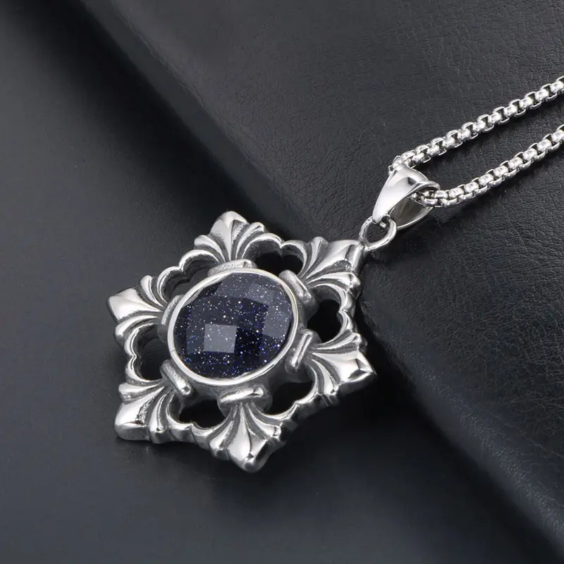 Blue Stone Star Pendant Necklace for Men Women