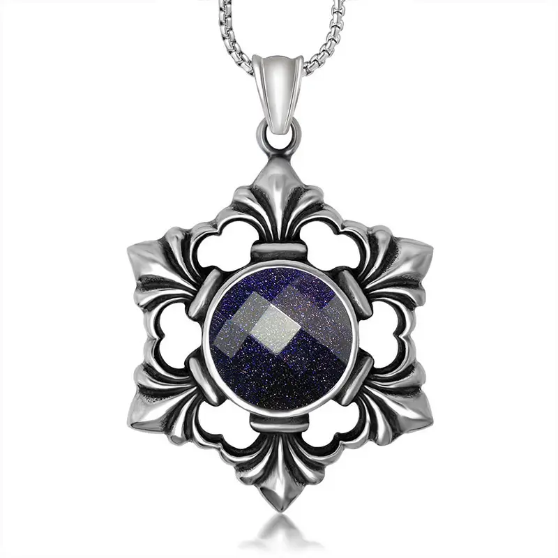 Blue Stone Star Pendant Necklace for Men Women