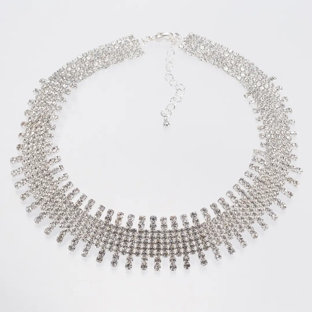 Shiny Rhinestone Choker Necklace Silver Women Fashion Jewelry