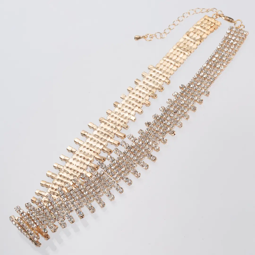 Shiny Rhinestone Choker Necklace Silver Women Fashion Jewelry