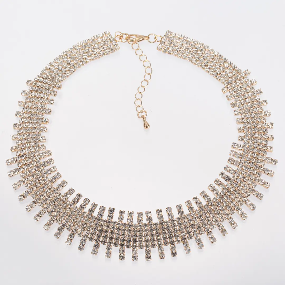 Shiny Rhinestone Choker Necklace Silver Women Fashion Jewelry