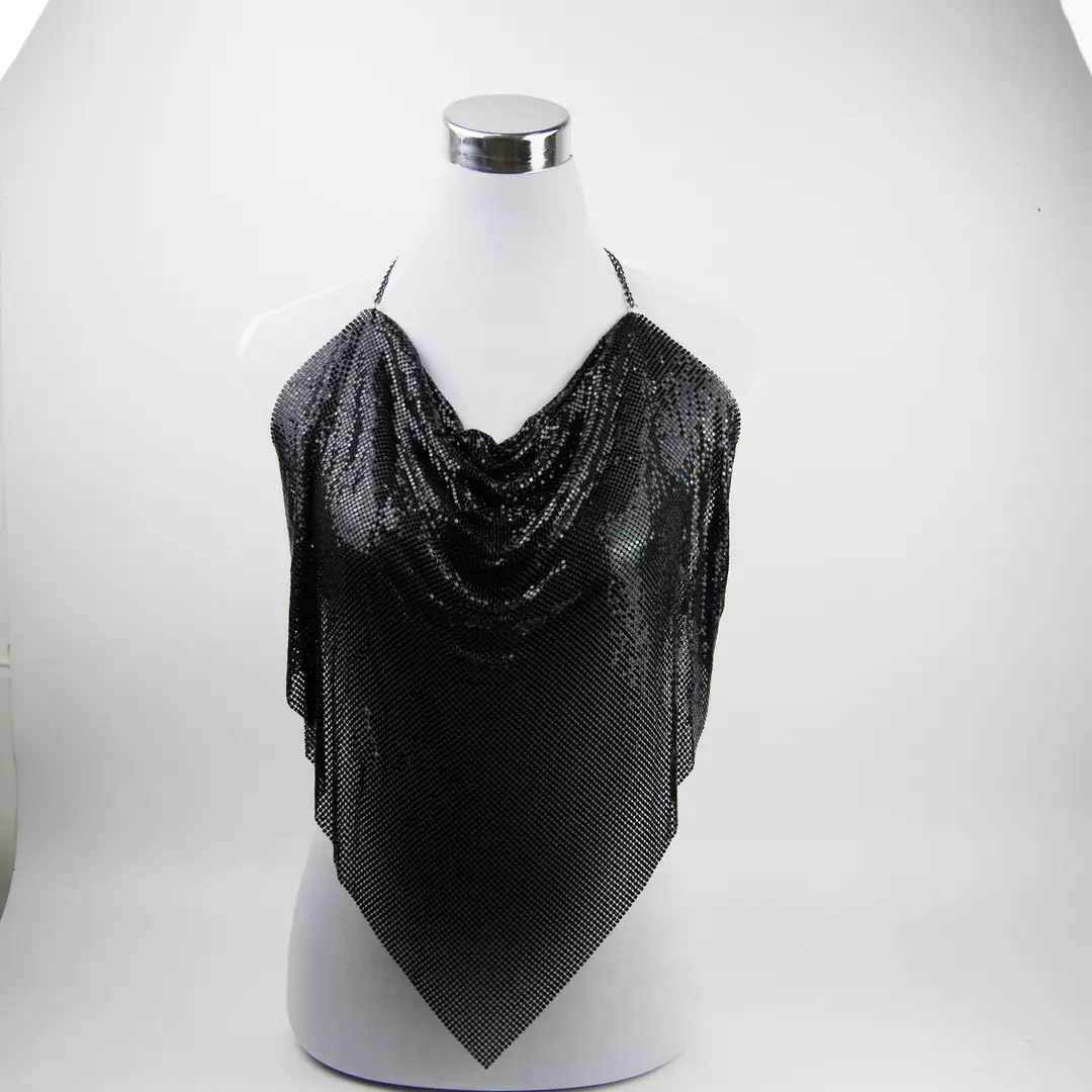 Black Mesh Cowl Neck Top for Women Beach Wear