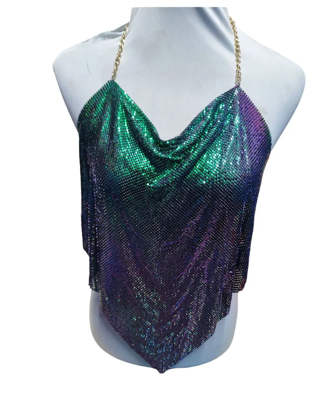 Black Mesh Cowl Neck Top for Women Beach Wear