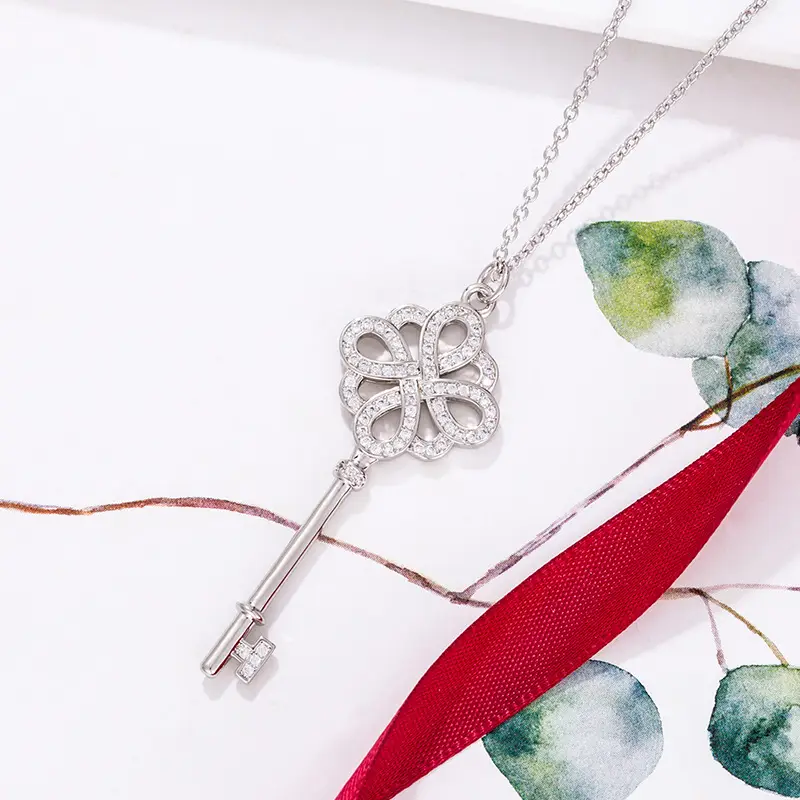 Chinese Knot Key Necklace Gold & Silver Long Chain Jewelry