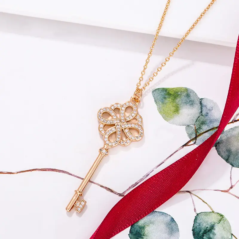 Chinese Knot Key Necklace Gold & Silver Long Chain Jewelry