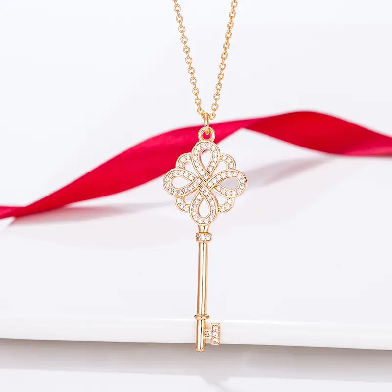Chinese Knot Key Necklace Gold & Silver Long Chain Jewelry