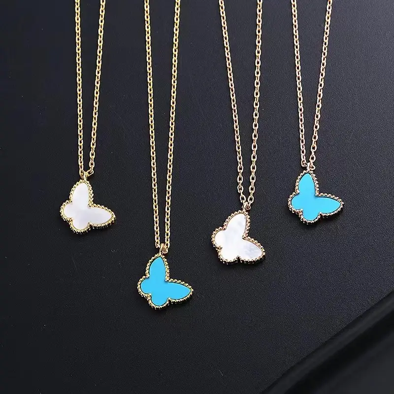 Blue Butterfly Necklace Gold Silver White Fritillaria Elegant Daily Wear