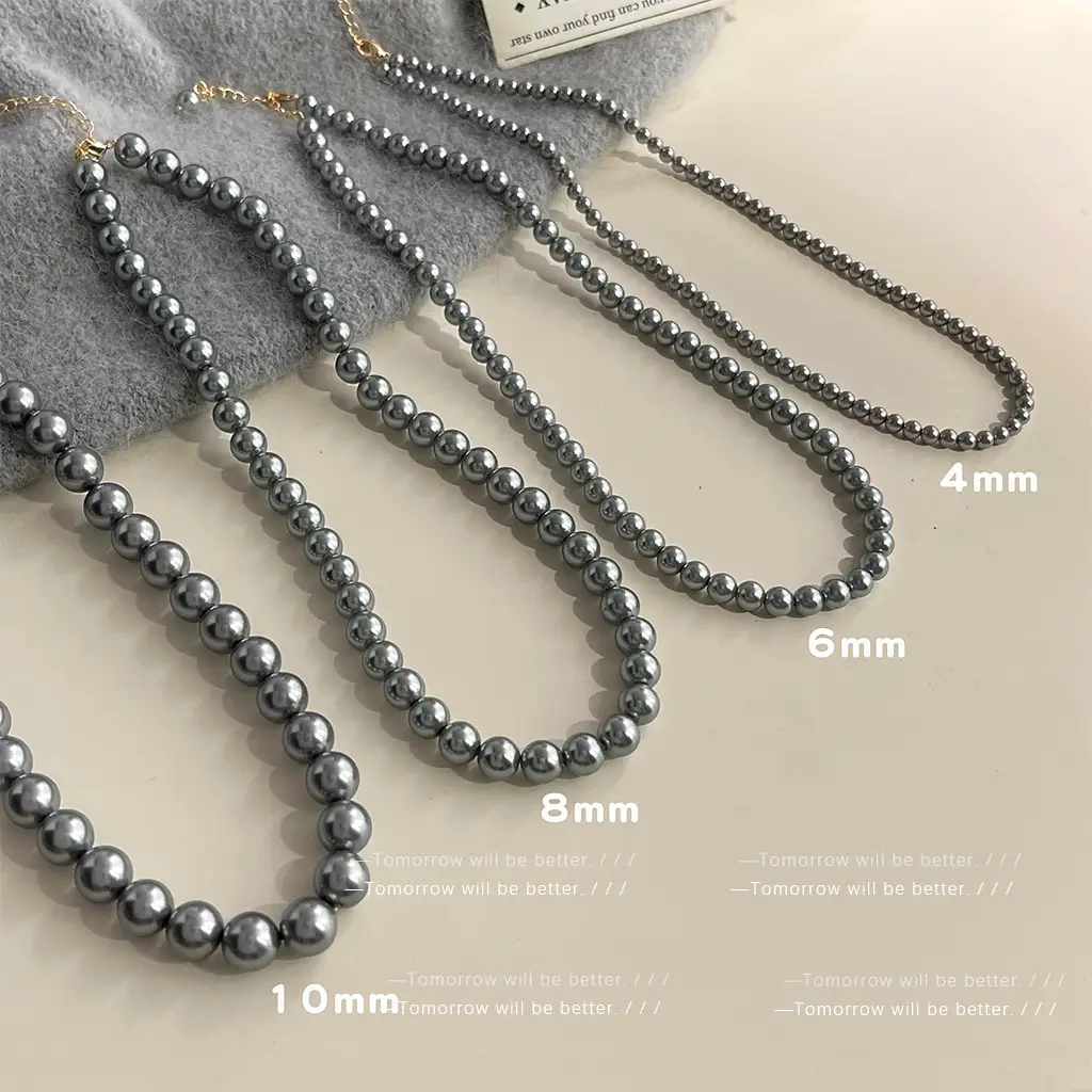 Gray Pearl Necklace Women 8mm Stylish Daily Wear