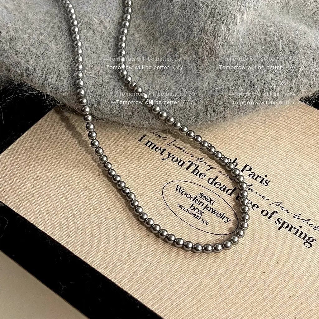 Gray Pearl Necklace Women 8mm Stylish Daily Wear