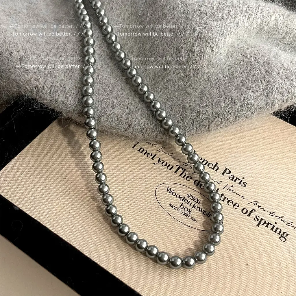 Gray Pearl Necklace Women 8mm Stylish Daily Wear