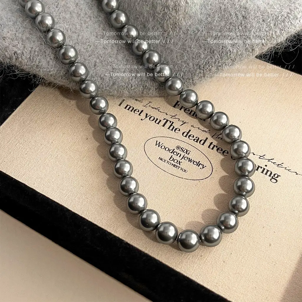 Gray Pearl Necklace Women 8mm Stylish Daily Wear