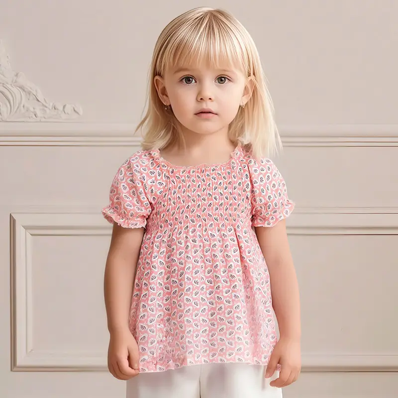 Little Maven Girls Blue Floral Cotton Summer Top