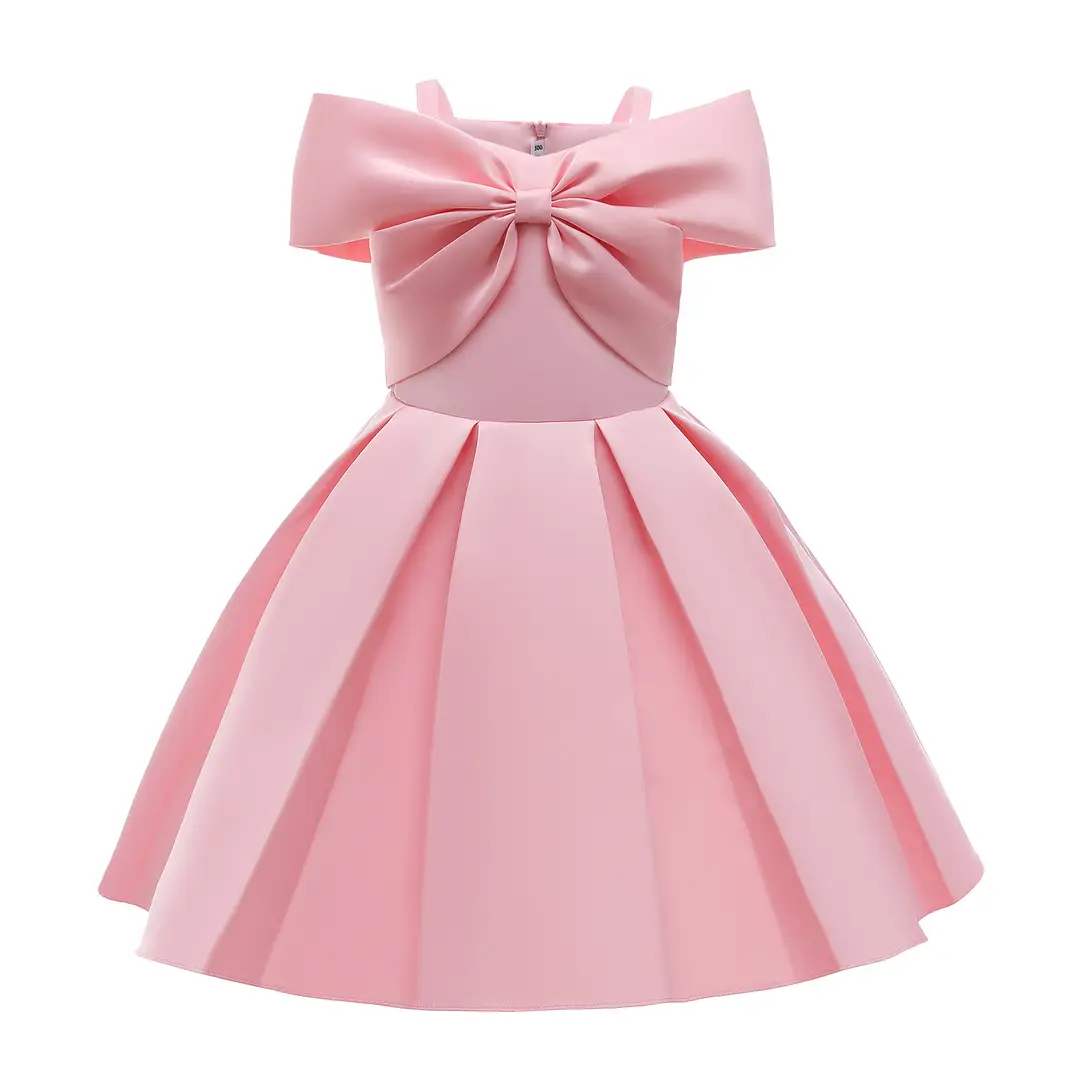 Girls' Strapless Bow Dress Pink White Red Formal