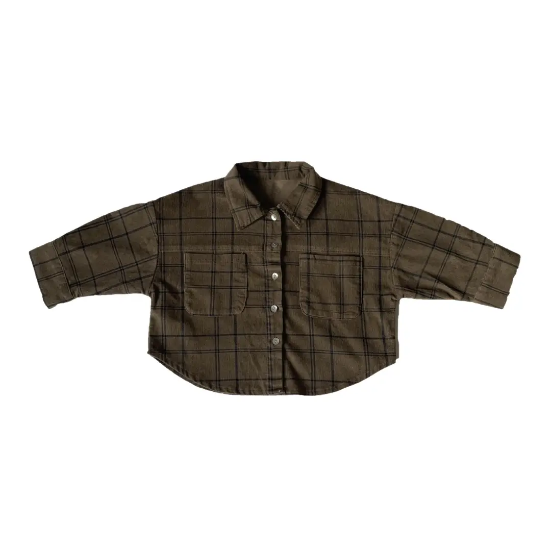 Corduroy Plaid Long Sleeve Shirt Kids 80cm Beige