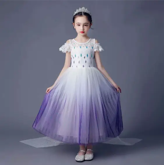 Blue Floral Princess Dress for Girls Summer Formal Wear