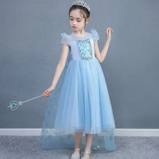 Blue Floral Princess Dress for Girls Summer Formal Wear