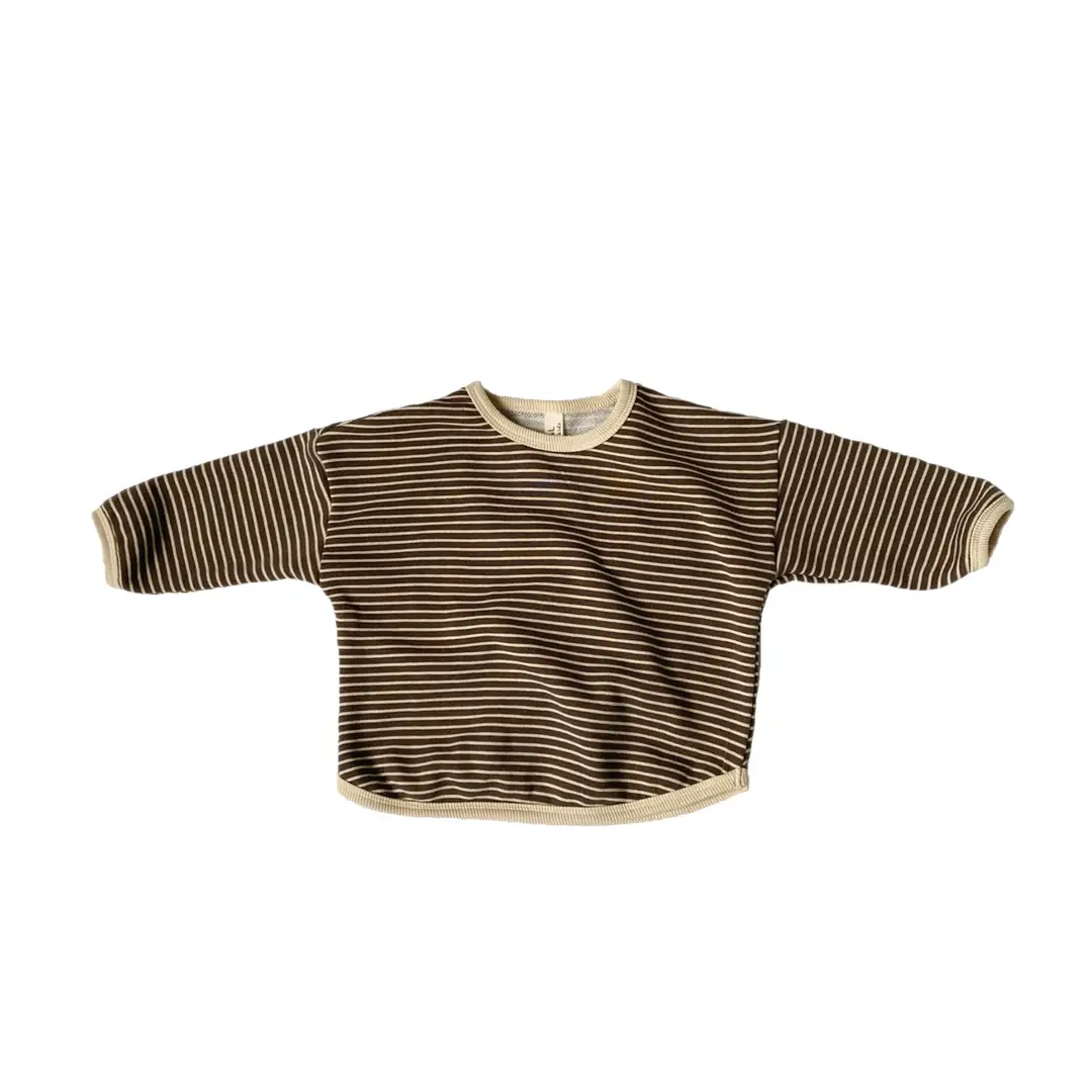Kids Striped Long Sleeve Sweatshirt Loose Fit Beige Brown