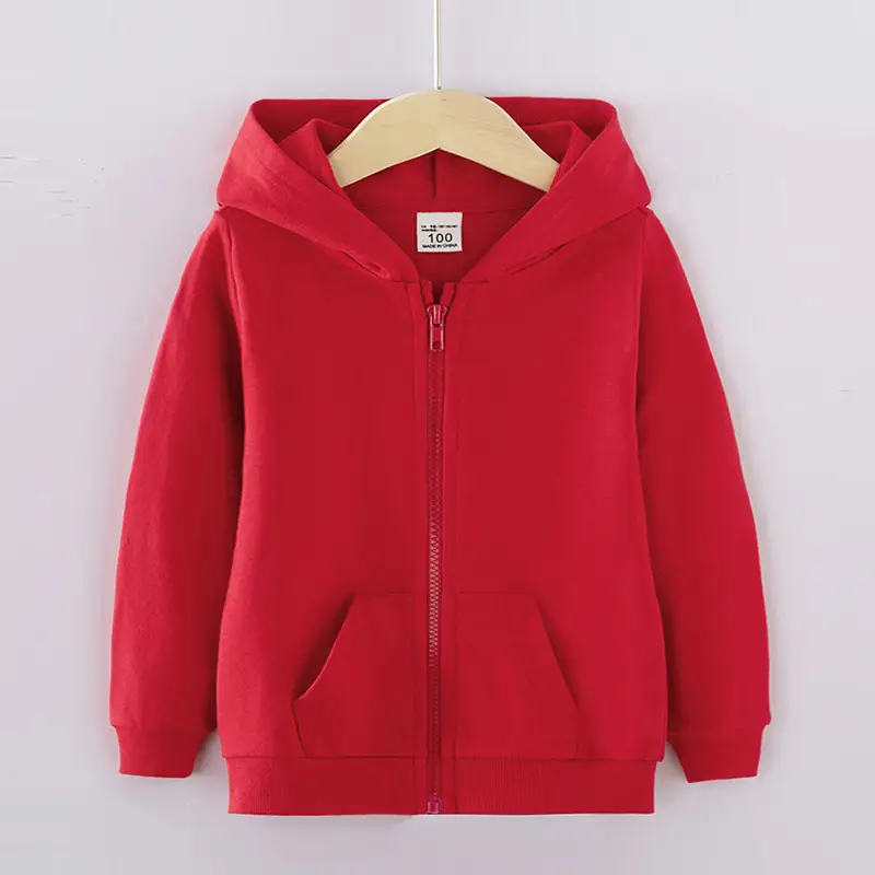 Kids Red Hoodie Zipper Casual Top