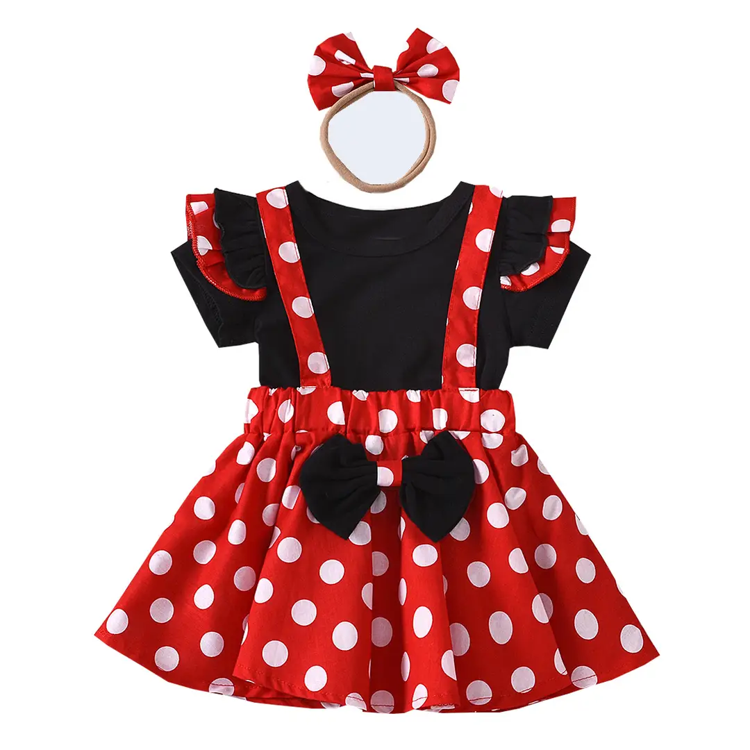 Girls Red Polka Dot Dress with Bow Headband Set