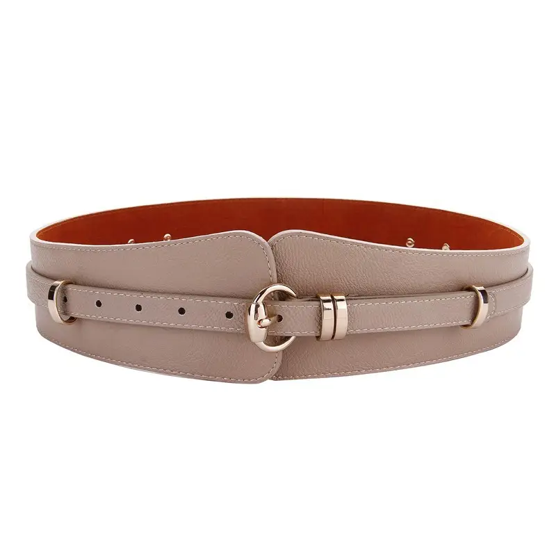 Black Leather Wide Belt with Gold Buckle for Women