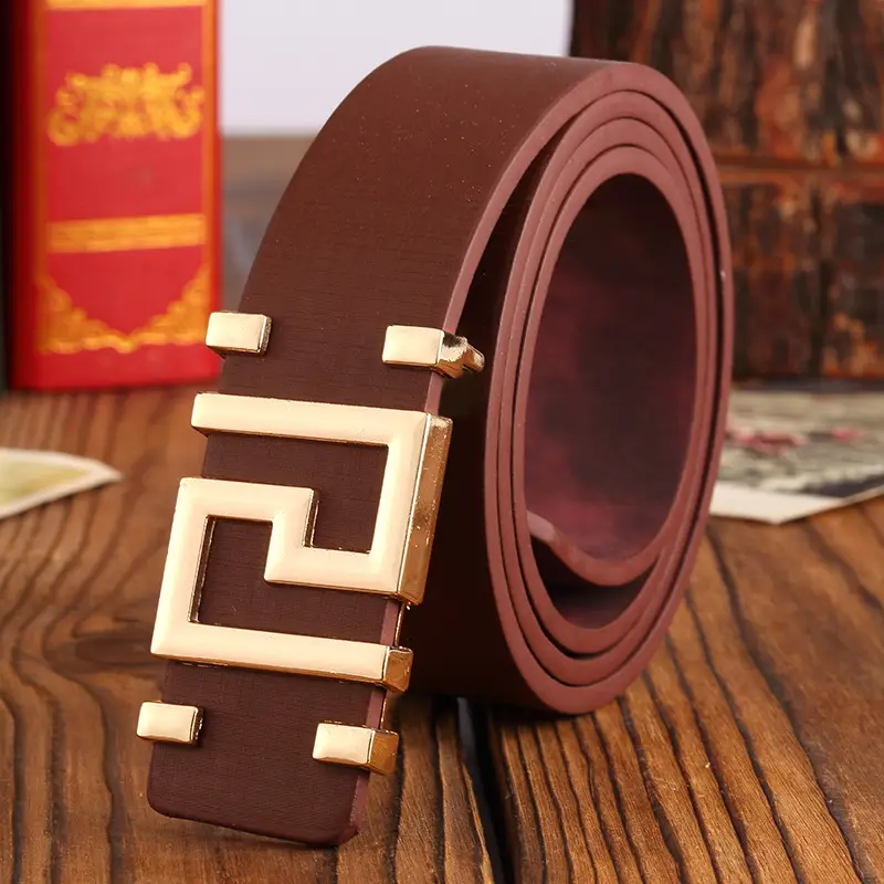 Men Blue Cloth Jeans Belt with Golden Buckle