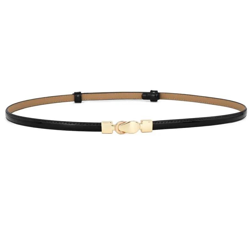 Women's Black Genuine Leather Belt with Gold Buckle