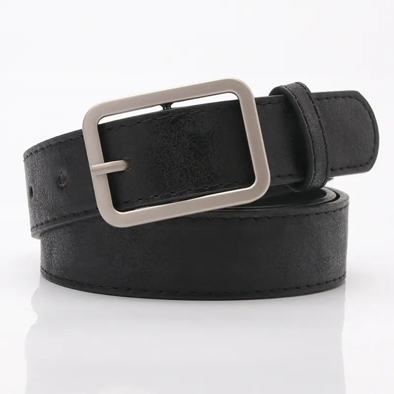 Silver Textured PU Belt for Women with Alloy Buckle