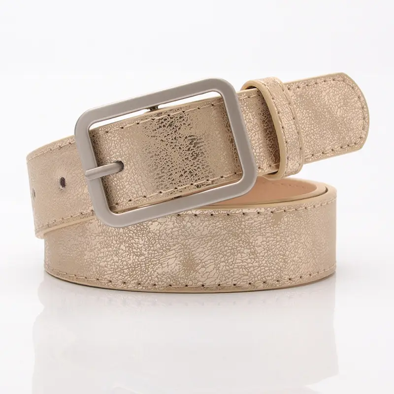 Silver Textured PU Belt for Women with Alloy Buckle