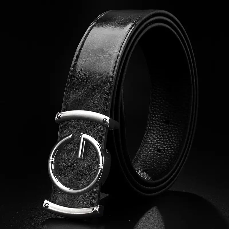 Men Leather Belt Curry Gold Buckle Casual