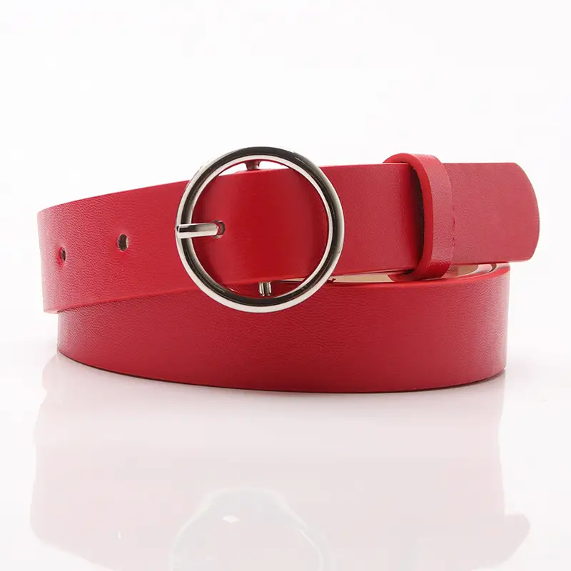 Women's Round Buckle Belt Gray Orange Casual Fashion