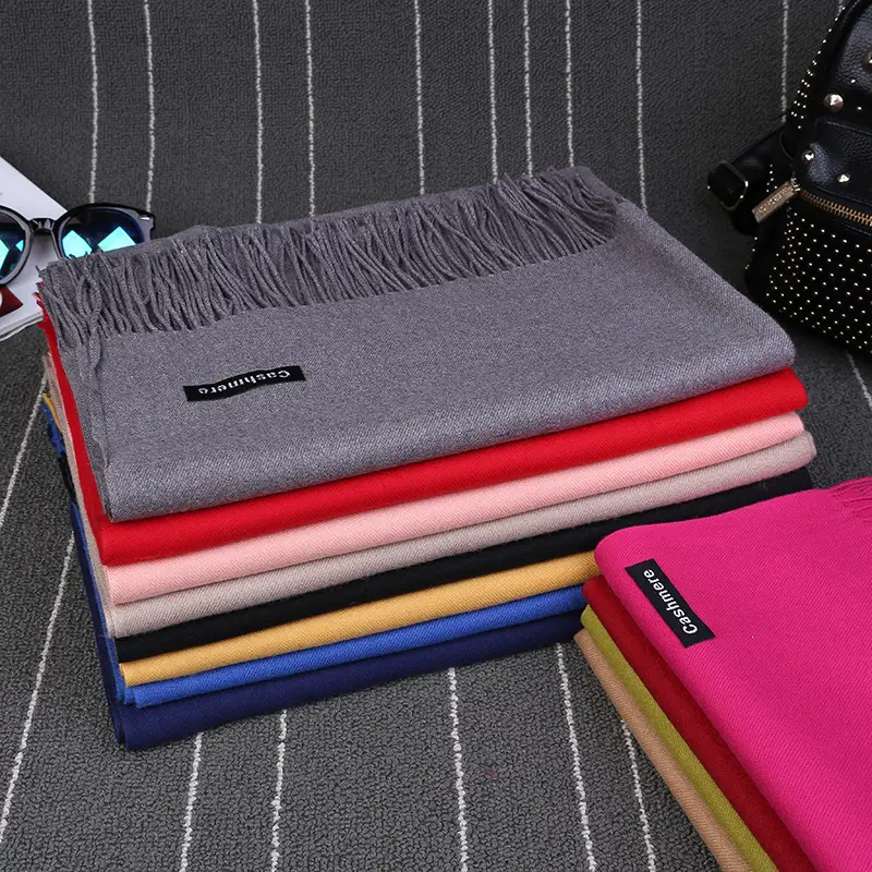 Women Solid Color Imitation Cashmere Scarf Autumn Winter Large Tassel Shawl