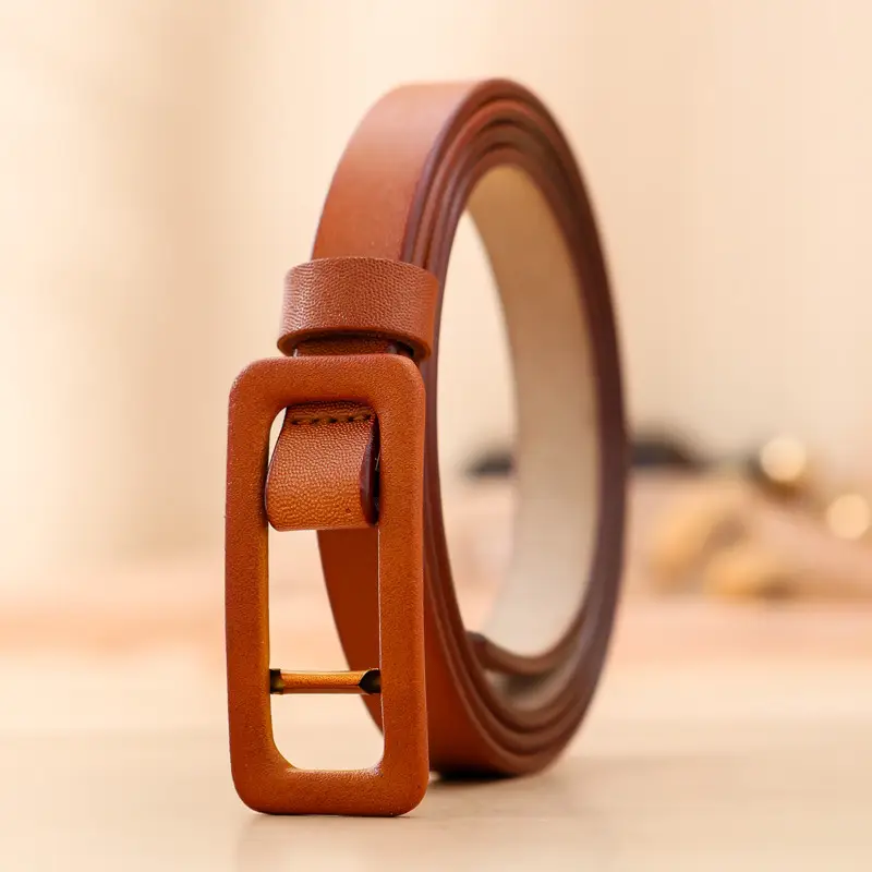 Women Two-layer Cowhide Thin Belt Red Brown Green Multicolor