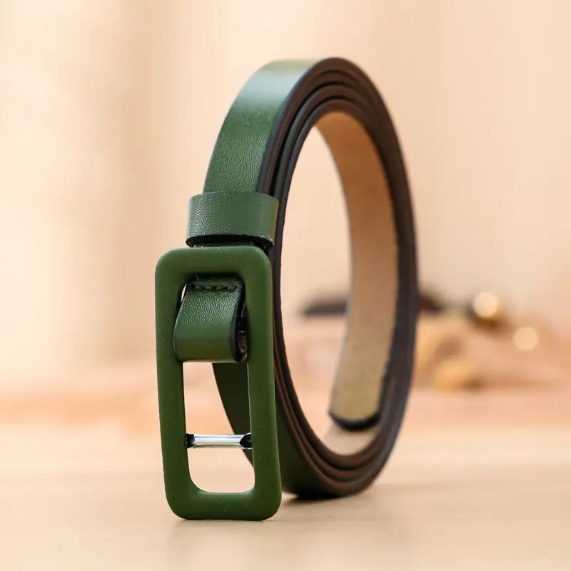 Women Two-layer Cowhide Thin Belt Red Brown Green Multicolor
