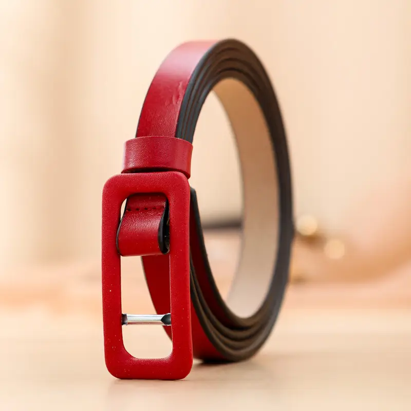 Women Two-layer Cowhide Thin Belt Red Brown Green Multicolor