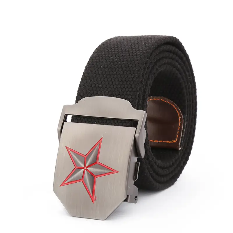 Men Canvas Tactical Belt Black 110cm Outdoor